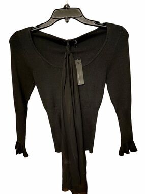 The Limited Black Ribbed Knit Top with separate scarf/belt and ruffle sleeves